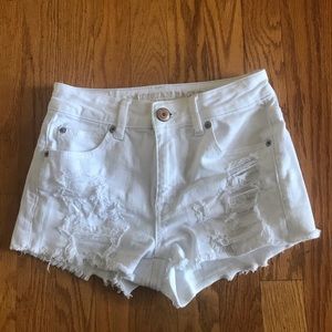 white ripped american eagle jean shorts